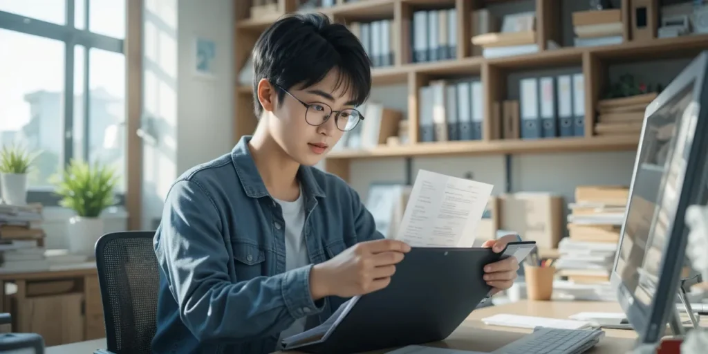 장기적인 경비 관리를 위해 폴더에 정리하는 모습