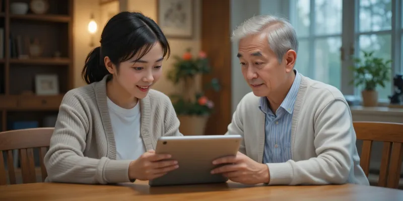 전기요금 감면 온라인 신청을 돕는 가족 모습