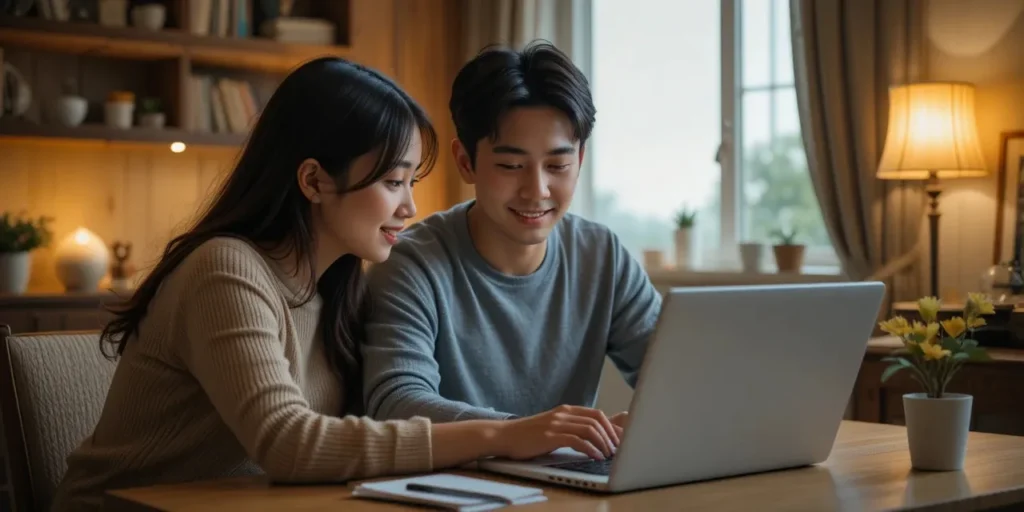 커플이 함께 클라우드를 사용하는 모습