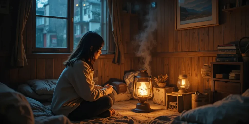 석유난로를 안전하게 사용하는 모습