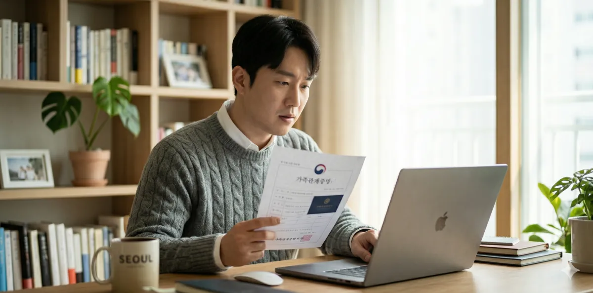 가족관계증명서 형제자매 안나올때 당황하여 노트북을 확인하는 남성 모습