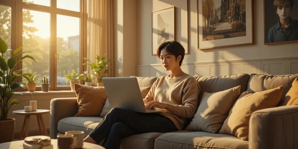 집에서 노트북으로 편하게 민원 서류를 준비하는 모습