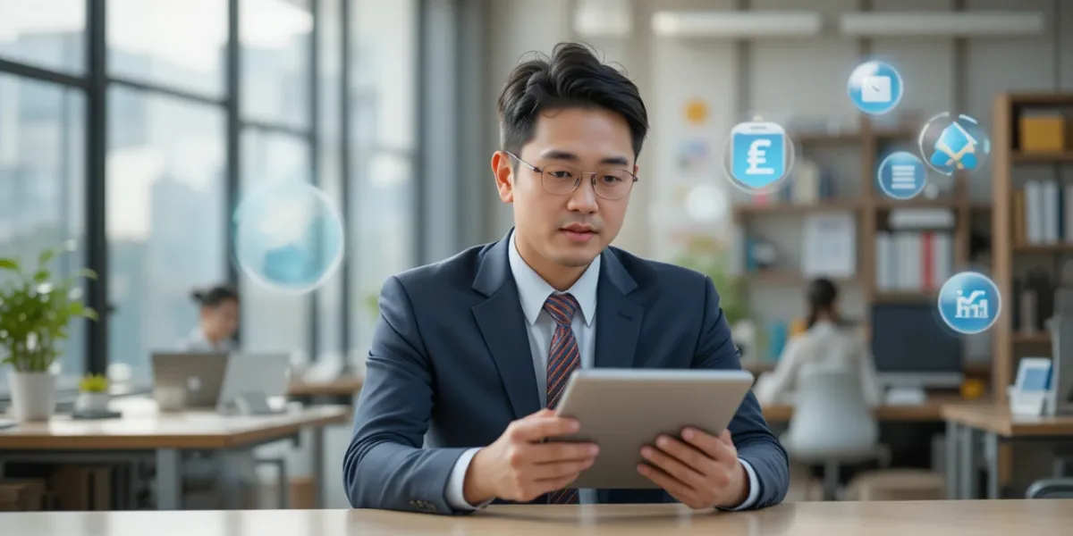 태블릿을 보며 새출발기금 부결 사유를 분석하는 모습