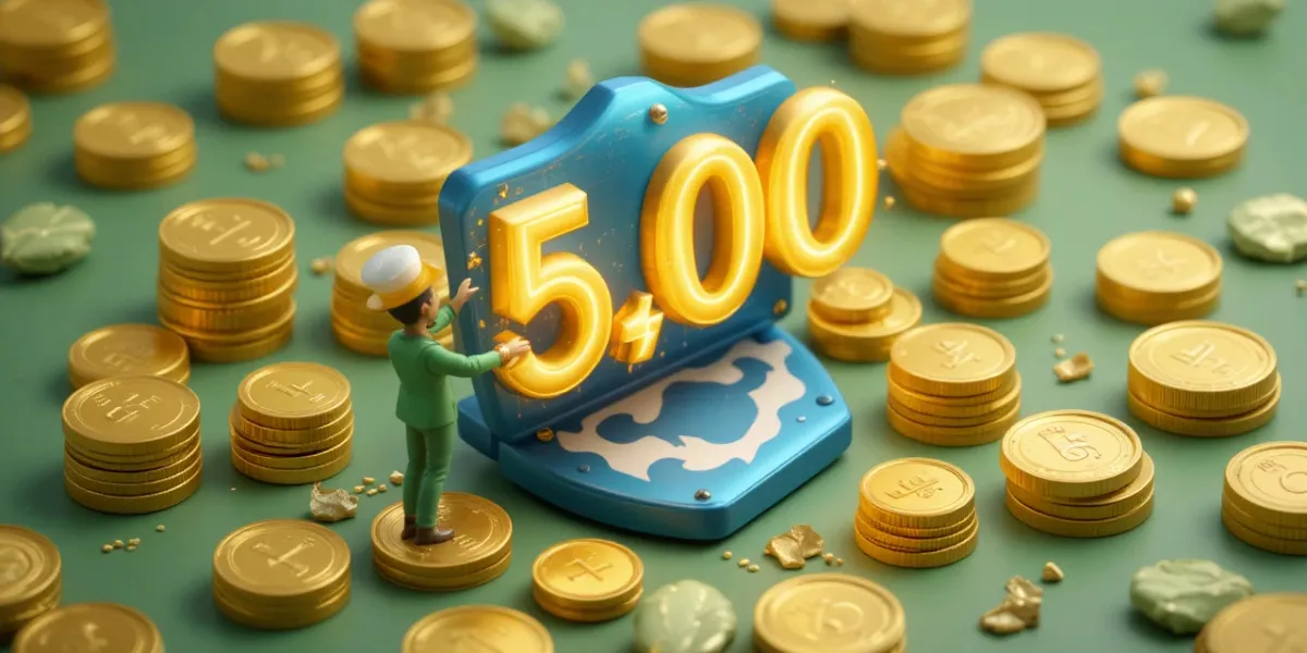 황금 동전과 숫자 5,000이 강조된 이미지로 저축을 상징하는 모습