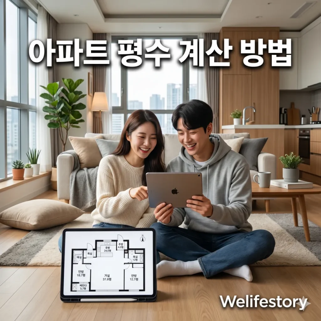 아파트 평수 계산 방법을 확인하는 커플