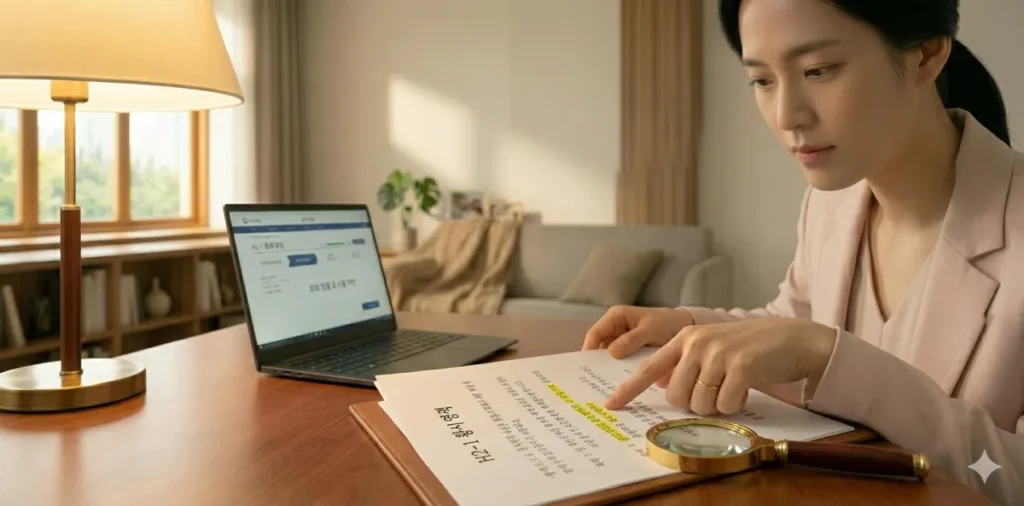 건축물대장 노란색 표시 의미 확인을 위해 서류를 자세히 들여다보는 모습