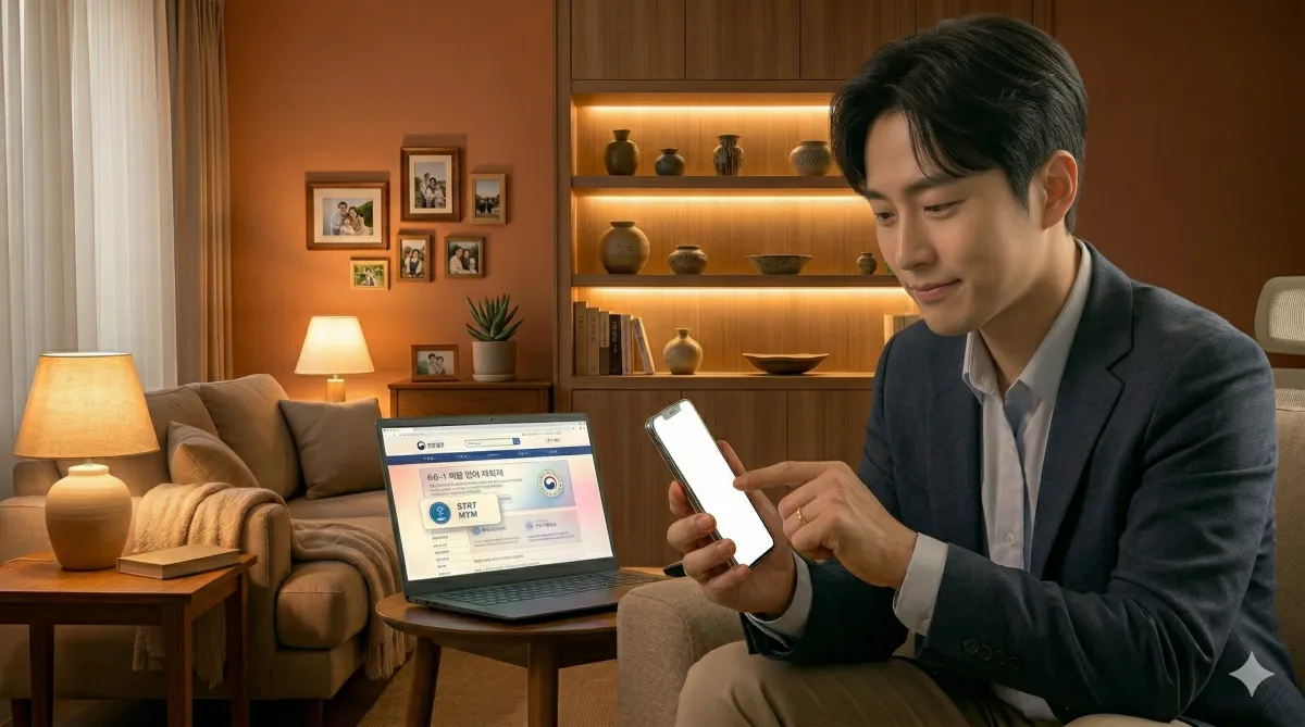 전입신고 세대주 확인 카톡 안올때 휴대폰과 노트북을 번갈아 보며 고민하는 모습
