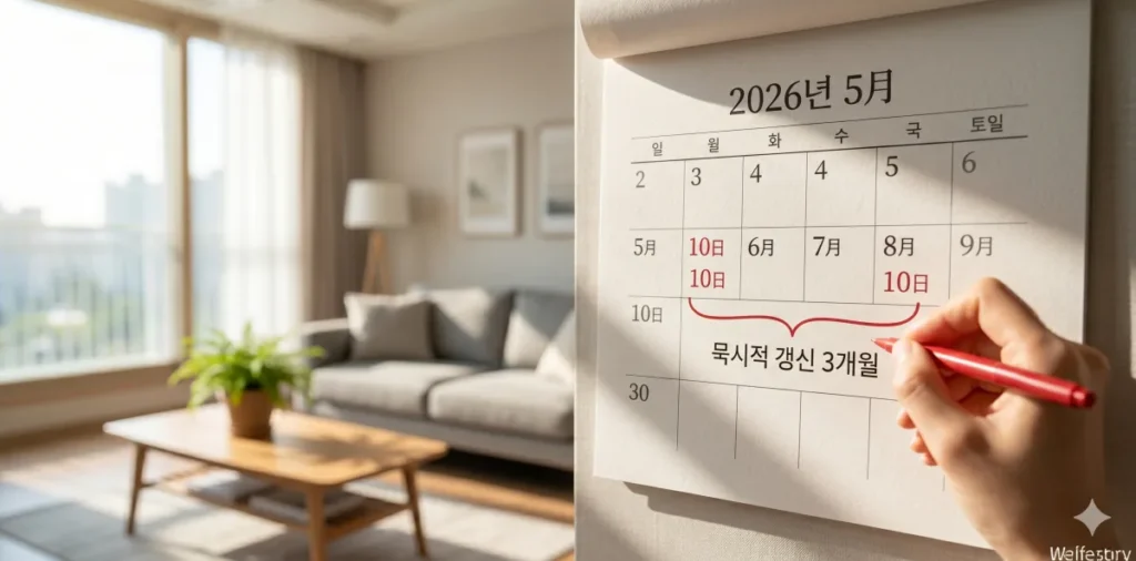 묵시적 갱신 해지 통보 효력 발생 3개월 달력에 표시하는 모습