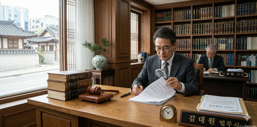 전세 보증보험  전세권 설정 법률 서류를 검토중인 법무 사무실의 모습