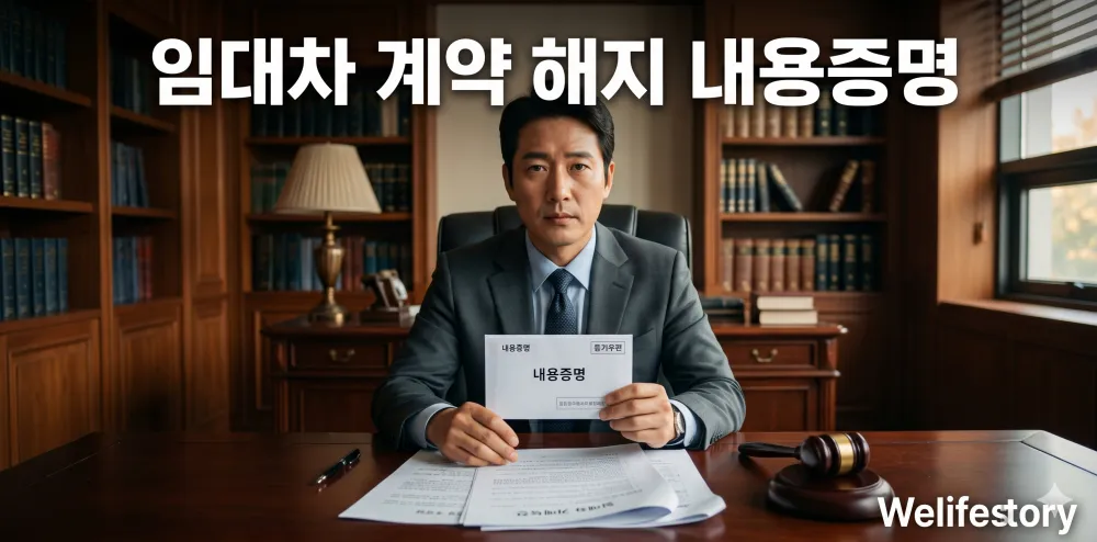 임대차 계약 해지 통보 내용증명 제목이 적힌 서류 봉투를 든 모습