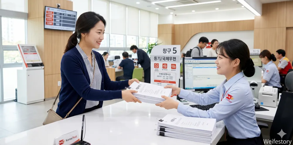 내용증명 우체국 발송 절차대로 우체국 창구에서 접수하는 모습