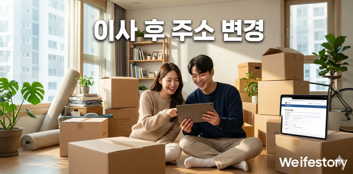 이사 후 우편물 주소 일괄변경 신청 중인 커플