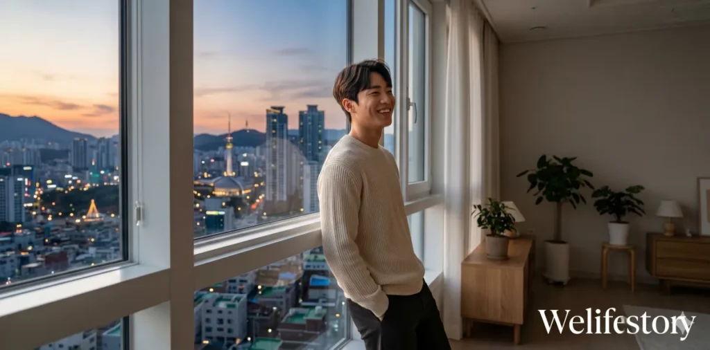 청년 버팀목 전세자금대출 조건 승인 후 새집 창밖을 보는 모습