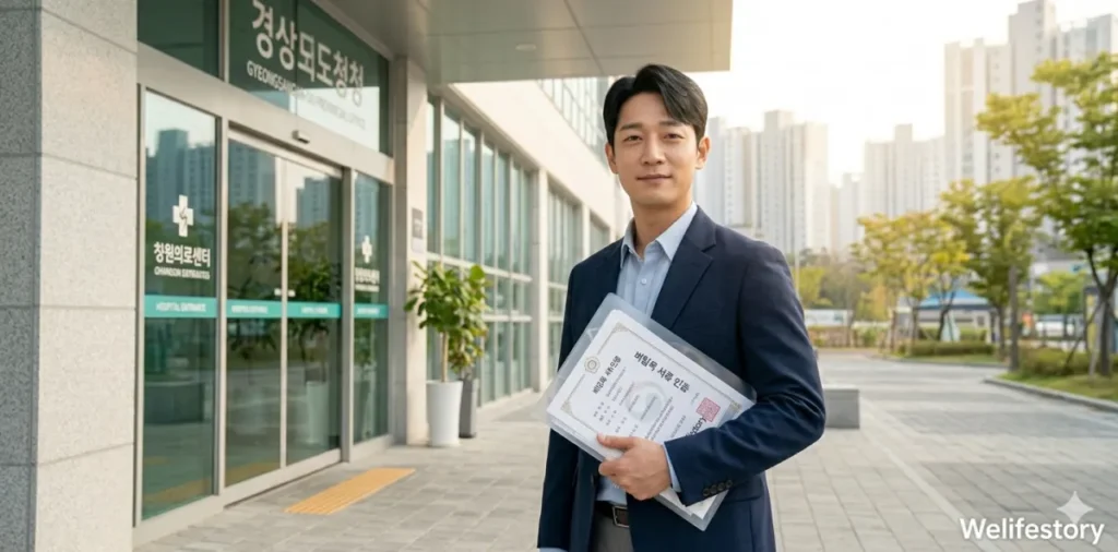 버팀목 대출 서류 보완 요청 즉시 대응 리스트 및 제출 팁 5 대출 심사 서류 보완 사유 서류 지참한하고 관공서 앞에 서 있는 모습