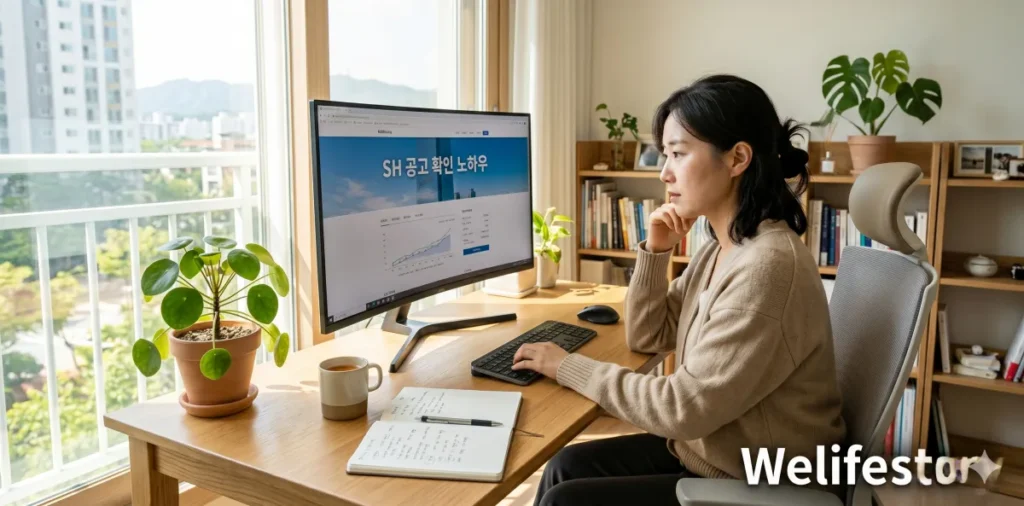 SH 장기전세주택 공고 확인 및 공공임대 당첨 확률 높이는 비결 3 SH 서울주택도시공사 공고 내용 노트북으로 분석하는 모습