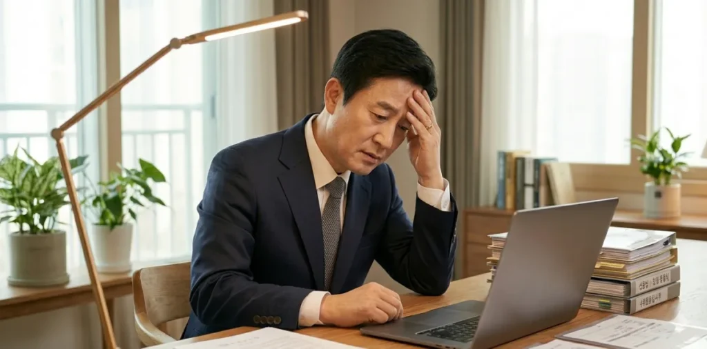 신용회복위원회 개인워크아웃 심사 전 엄격한 거절 사유를 깊게 고민하는 모습