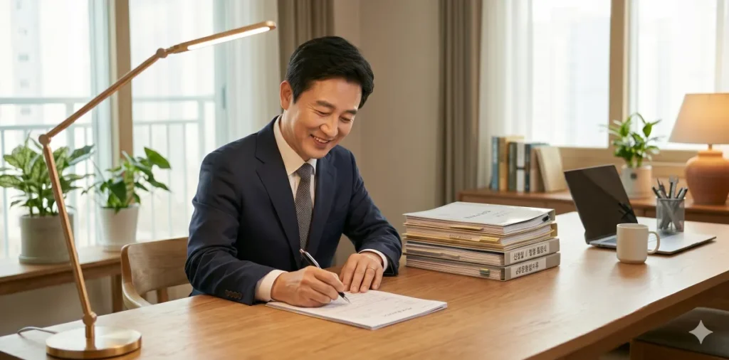 신용회복위원회 개인워크아웃 재신청 서류를 다시 차분하게 써 내려가는 모습