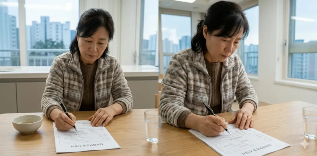 체 위기를 막기 위해 신용회복위원회 신속채무조정 신청 자격을 적어보는 모습