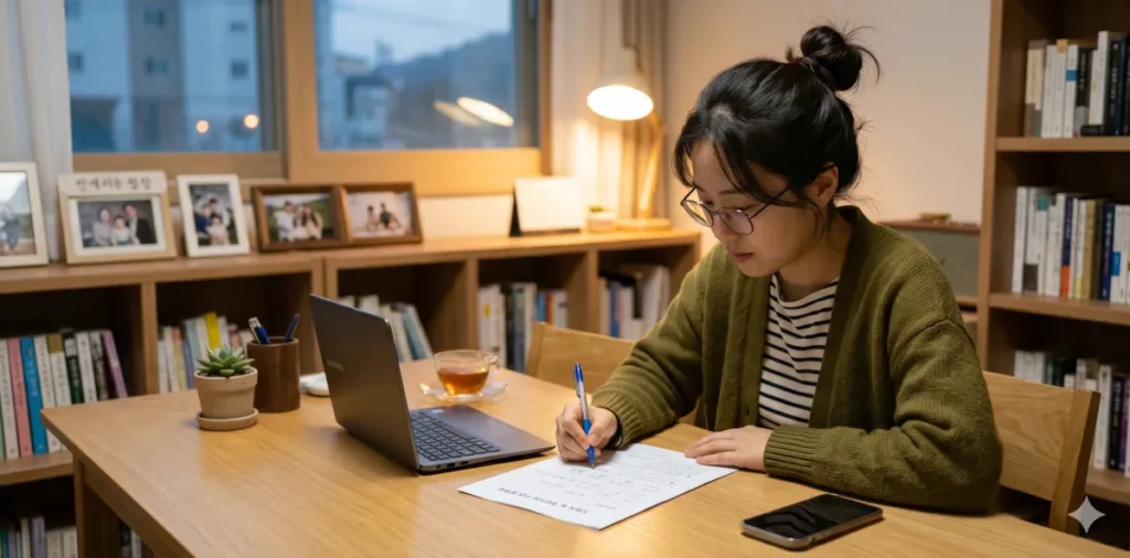 신속채무조정 상환기간 연장 혜택으로 매월 변제액 감소를 확인하고 안도하는 모습