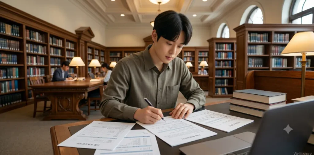 신용회복위원회 비협약 채무 전략을 세우고 서류를 작성하는 모습