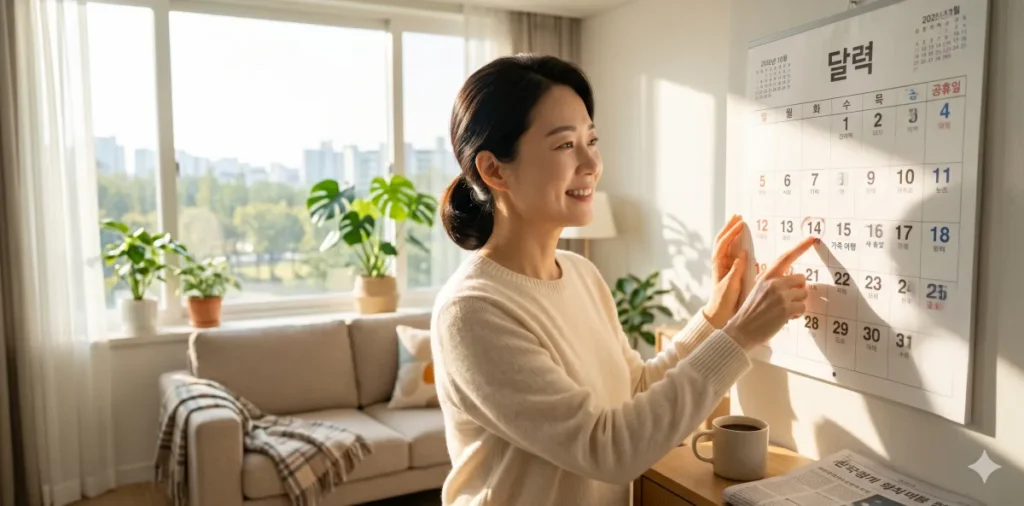 새출발기금 채무조정 조건 최종 승인 결과를 기다리며 달력 일정을 세어보는 모습