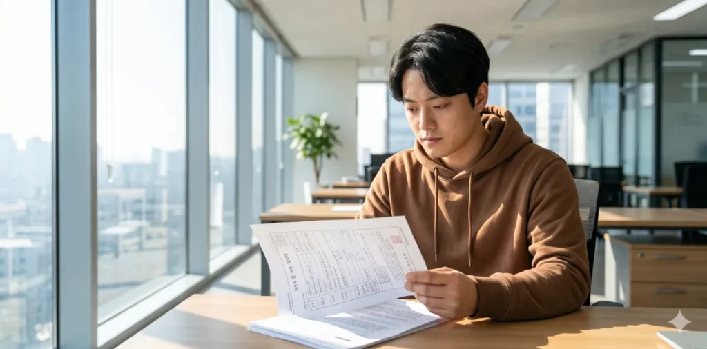 새출발기금 제외 채무 표를 자세히 살펴보며 본인의 빚이 해당되는지 점검하는 모습