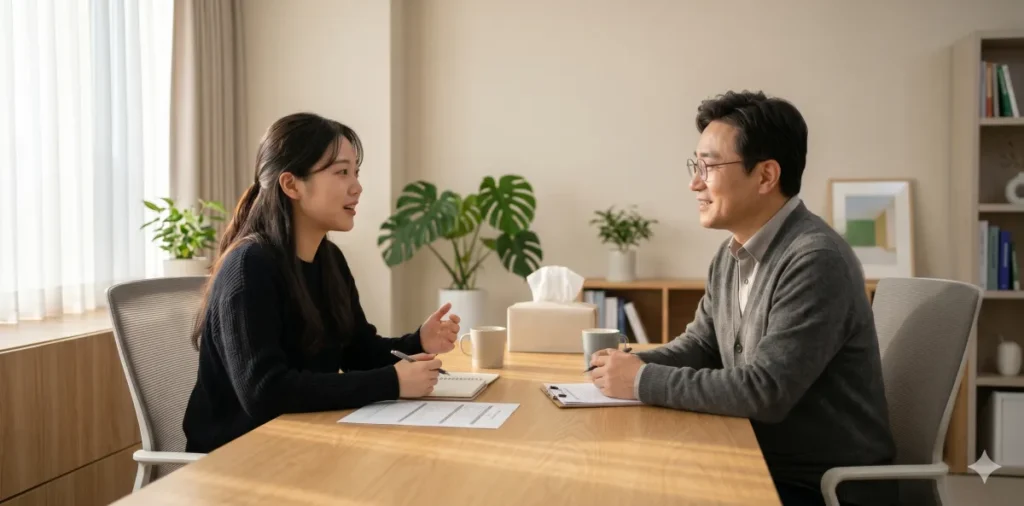 새출발기금 재신청 조건 기폐업자 및 개인회생 이력자 가이드 6 신용회복위원회 센터에서 깐깐한 새출발기금 재신청 조건 승인 심사를 받는 모습