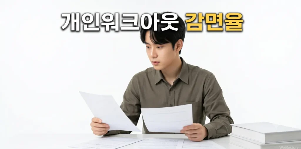 개인워크아웃 원금 감면율 글씨가 적힌 문서를 주의 깊게 확인하는 모습