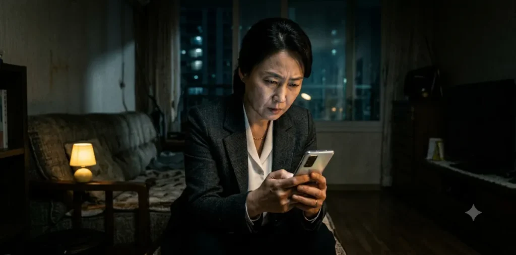 대출 사기 구별법 숙지를 위해 의심스러운 연락을 꼼꼼하게 확인하고 있는 장면