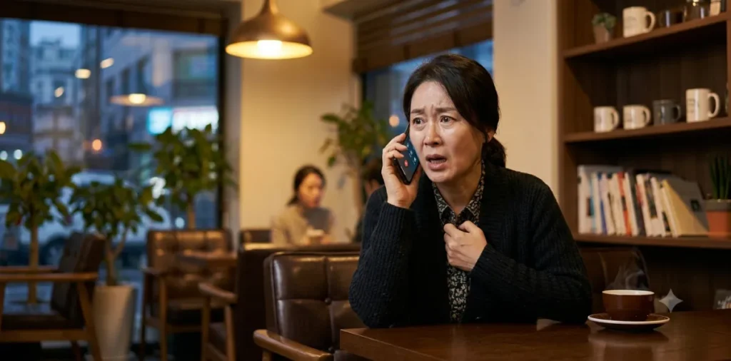 올바른 보이스피싱 피해 대처법 적용을 위해 다급하게 관계 기관에 신고하는 모습