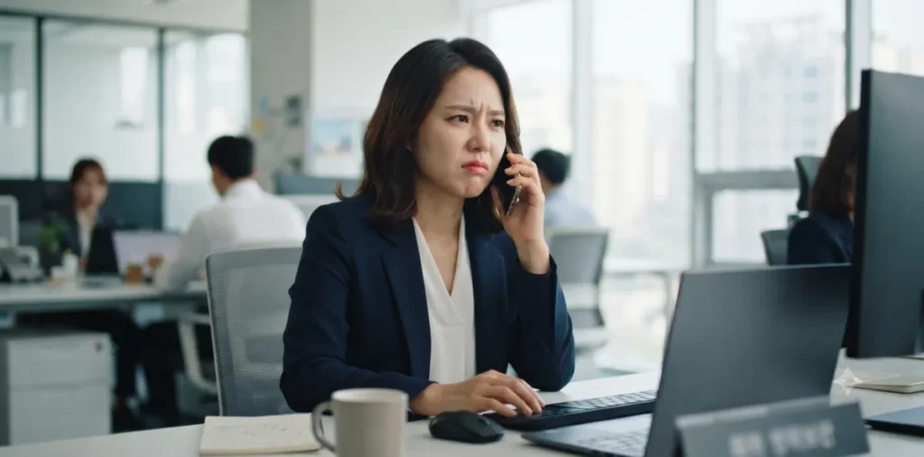 맞춤대출 한도 없음 해결을 위해 콜센터에 전화를 걸어 직접 조회를 요청하는 모습