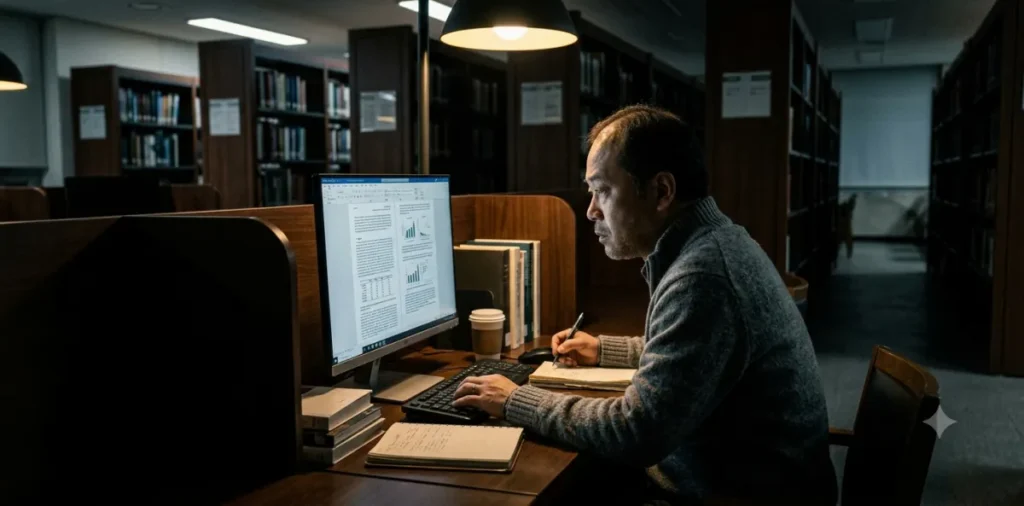 서민금융진흥원 금융교육 포털: 대출 필수 이수 조건 수강법 6 소액생계비대출 교육 영상을 시청하며 화면 속 퀴즈를 풀기 위해 고도로 집중하는 모습