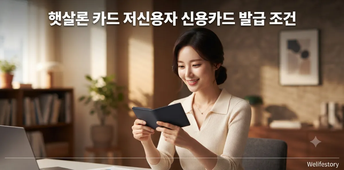 햇살론 카드 저신용자 신용카드 발급 조건 지침을 지갑과 함께 당당히 확인하는 모습