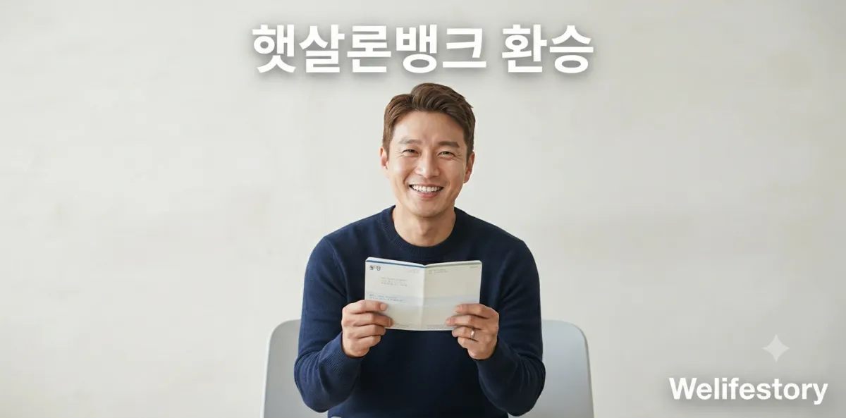 햇살론 뱅크 신청 조건 확인 후 환승에 성공하여 밝게 웃는 남성의 모습