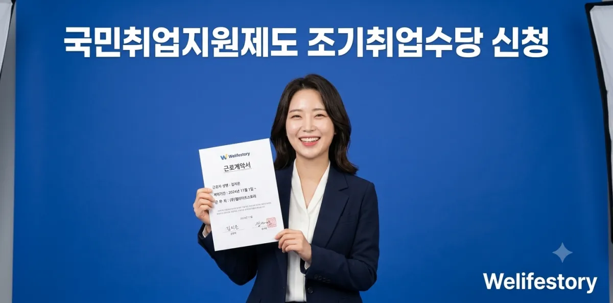 국민취업지원제도 조기취업수당 신청 자격을 확인하며 관련 서류를 검토하는 장면