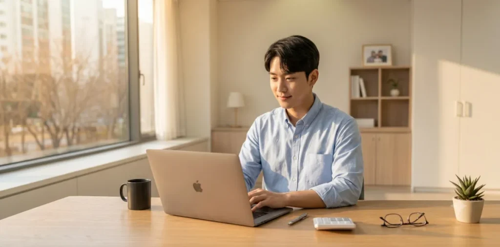 노트북으로 온라인 포털에 접속하여 워크넷 입사지원 캡처 화면을 저장하는 모습