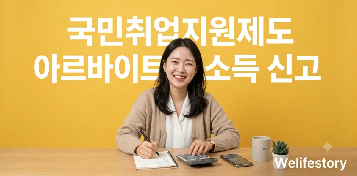 구직자가 국민취업지원제도 아르바이트 소득 신고 규정을 꼼꼼하게 확인하는 장면