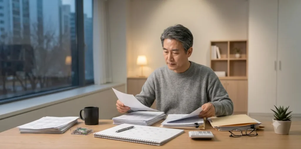 국민취업지원제도 구직촉진수당 지급일 및 지정일 제출 방법 4 지정일 보고서 제출 마감일이 오기 전 활동 증빙 서류를 꼼꼼하게 정리하는 모습