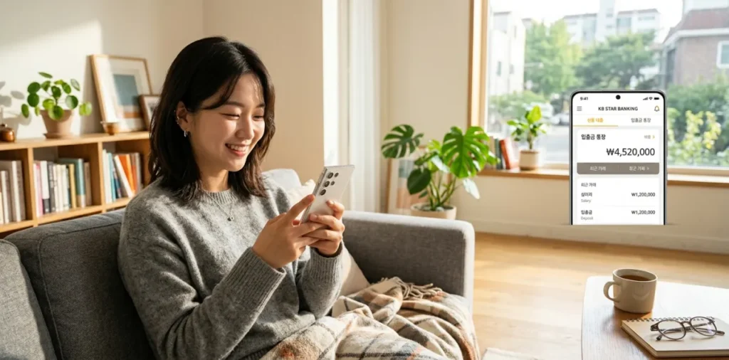 국민취업지원제도 구직촉진수당 지급일 및 지정일 제출 방법 5 국취제 구직촉진수당 50만원 입금 시간 알림을 폰으로 보며 활짝 웃는 모습