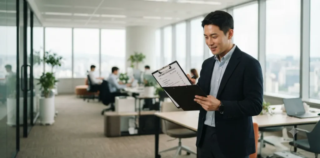 실업급여 수급자격 예외 규정에 내 상황이 해당하는지 서류를 꼼꼼히 체크하는 장면