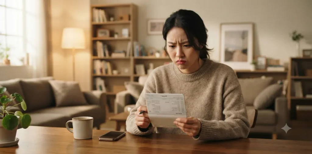 임금체불 실업급여 조건을 확인하려 그동안 밀린 월급 내역을 세밀하게 계산하는 장면