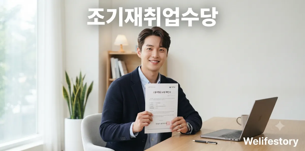 실업급여 조기재취업수당 조건을 확인하고 청구 서류를 들고 있는 남성