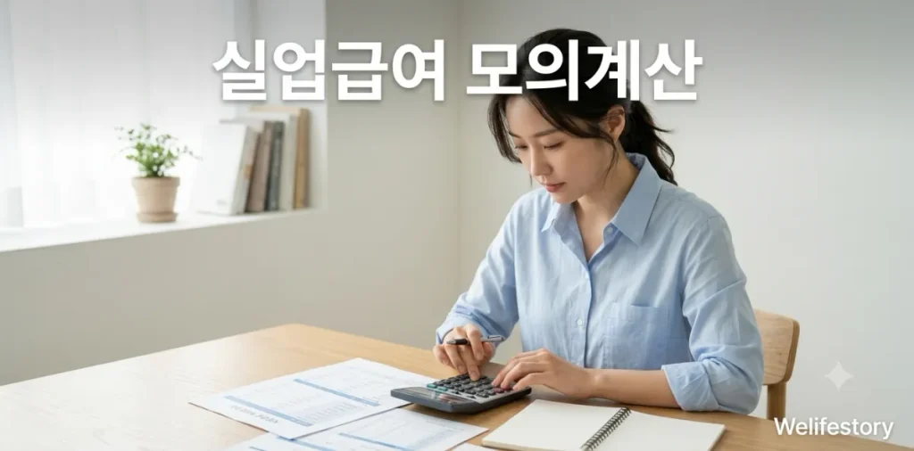 실업급여 수급기간 수령액: 하한액 모의계산 및 지급일 확인 2 실업급여 수급기간 수령액 예상을 위해 탁상용 계산기를 꼼꼼히 누르는 여성