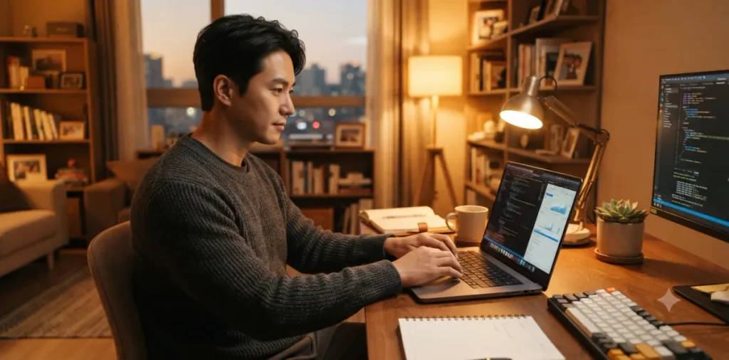 계약만료 실업급여 신청, 재계약 거절 시 실업인정 서류와 절차 7 비자발적 퇴사 증빙 인정을 받기 위해 집에서 워크넷 이력서를 등록하는 남성