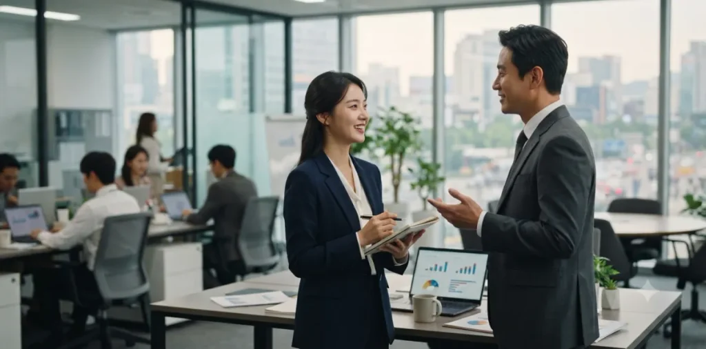 계약만료 실업급여 신청, 재계약 거절 시 실업인정 서류와 절차 4 계약직 실업급여 조건 충족을 위해 상사와 마주 앉아 진지하게 대화하는 여성 모습