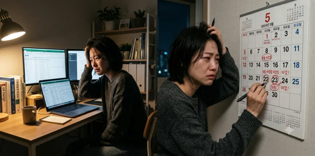 실업급여 상병급여 신청 조건: 질병 발생 시 구직활동 유예 3 실업급여 미출석 상황을 피하려 달력을 보면서 심각하게 고민을 하고 있는 모습