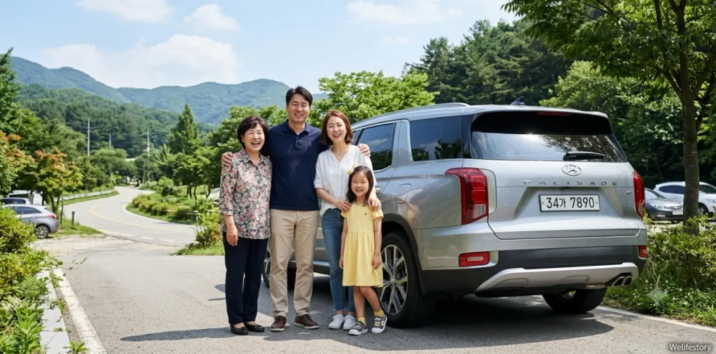 기초생활수급자 자동차 기준과 소유 배기량 면제 가이드 4 다자녀 수급자 차량 완화 제도를 적용받아 가족과 함께 대형 승용차를 타는 모습