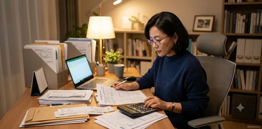기초생활수급자 자동차 기준과 소유 배기량 면제 가이드 5 자동차세 연납 신청 절차를 밟으며 유지비 절감을 위해 모의계산기를 두드리는 장면