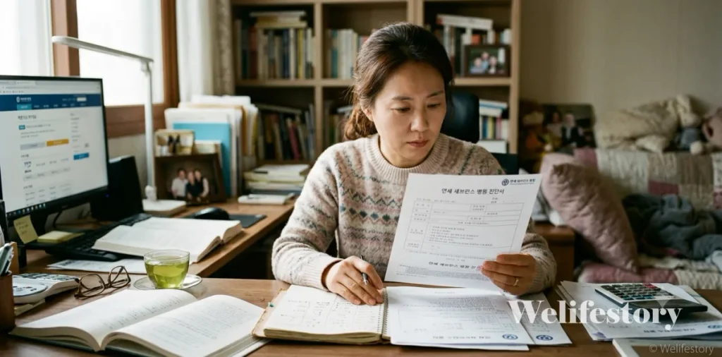 기초수급자 자활근로 조건 대처와 근로능력평가 진단서 발급 방법 5 국민연금공단 심사 대비용 근로능력평가용 진단서 내용을 신중하게 점검하고 있는 모습
