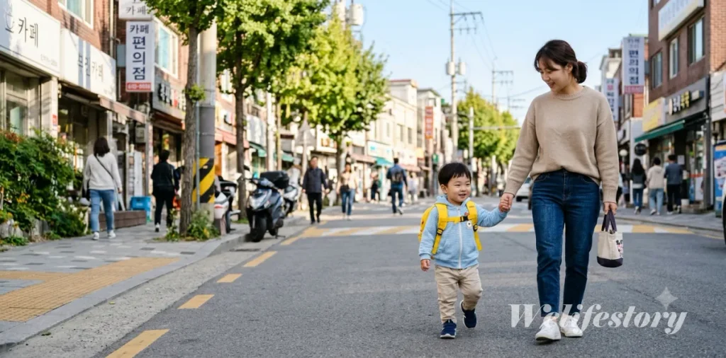 출산 육아 지원금 임산부 정부지원 혜택 시기별 총정리 7 영유아 보육료 결제 바우처 신청 후 노란 가방을 멘 아이와 손을 잡고 걷는 엄마의 모습